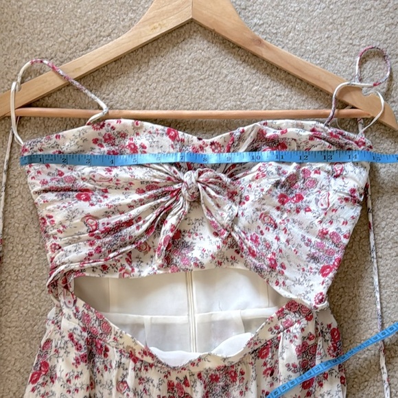 WAYF Dress Halter Top Midi Length Cut Out Abdomen Pink White Floral Tie Neck - Picture 9 of 16